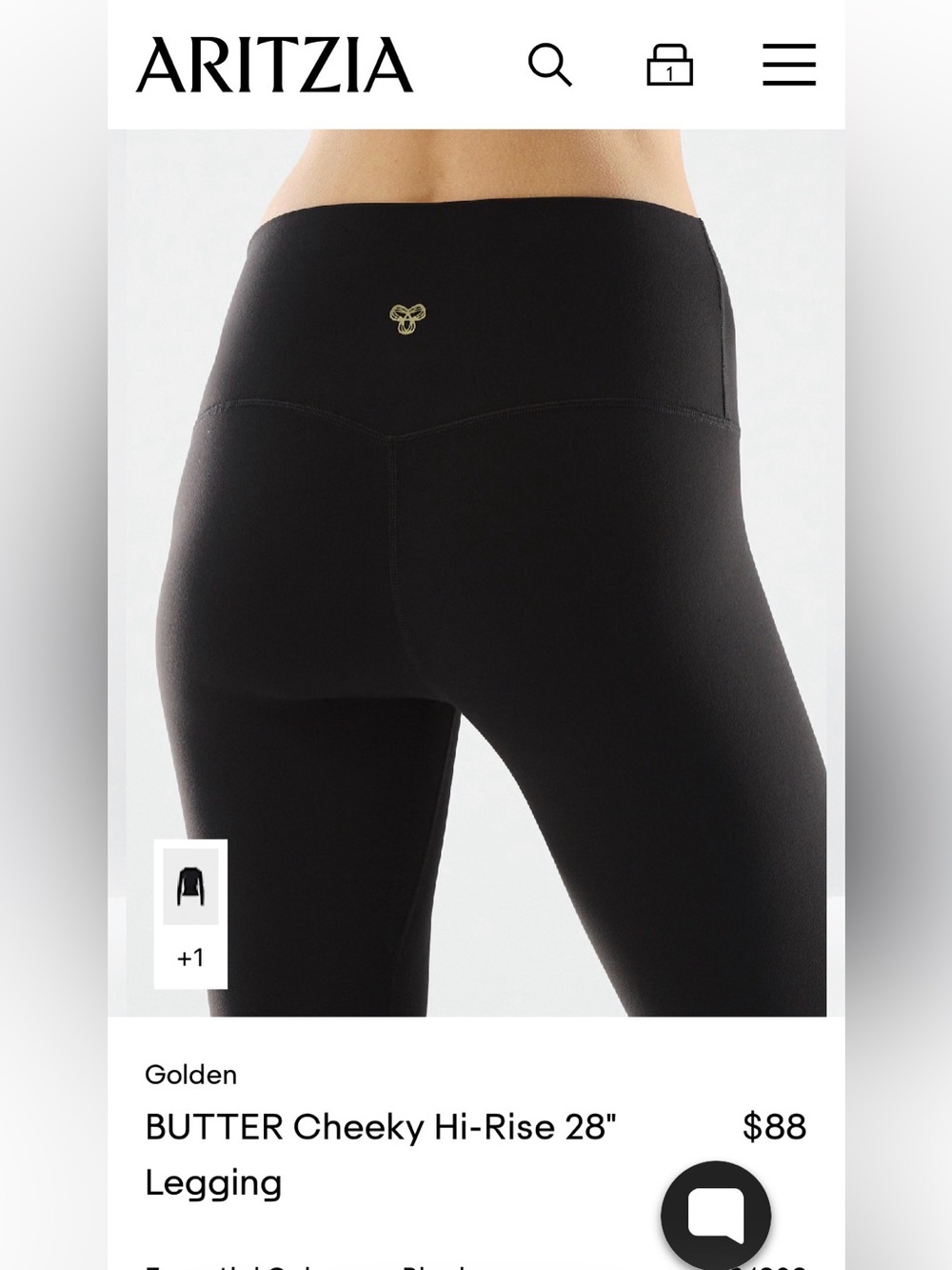 BNWT $88 Aritzia Golden Cheeky Hi-Rise 25” Legging - Black